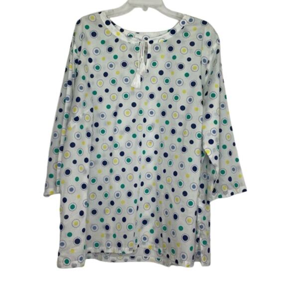 Talbots Woman white blouse with blue green yellow circle decor Size 3X - Picture 1 of 10